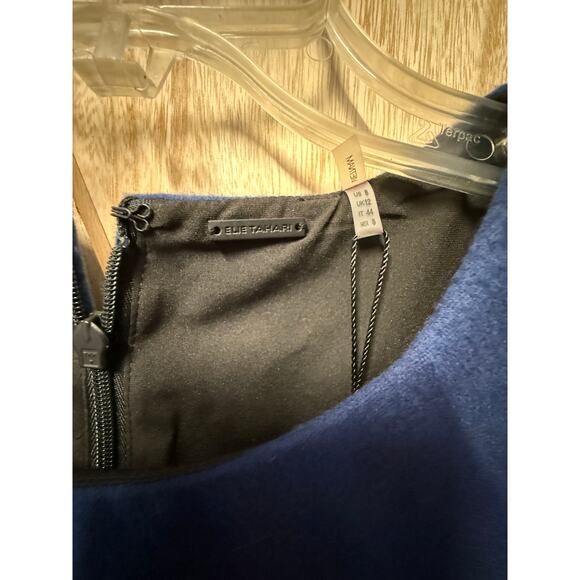 nwt ELIE TAHARI cobalt blue gray soft felt colorblock sleeveless Emory Dress - Picture 7 of 12